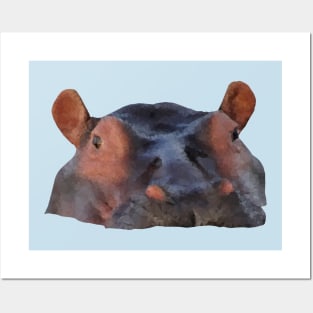 Low Poly Hippo with the Head Poking out of the Water Posters and Art